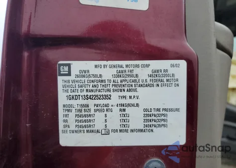 2002 GMC Envoy z USA, uszkodzony, nr VIN 1GKDT13S422523352